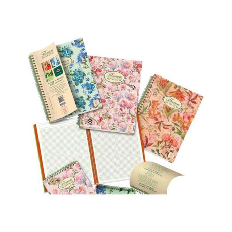 Pigna Nature Flowers - Blocchetto - rilegatura a spirale - 150 x 210 mm - 50 fogli / 100 pagine - quadretti - disponibile in co