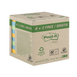 Blocco foglietti Post-it - 654-RCP10 - 76 x 76 mm - carta riciclata - colori pastel - 100 fogli - Post-it - conf. 10 pezzi