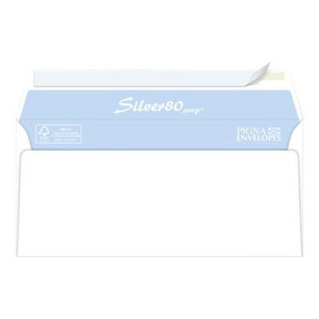 Pigna Silver 80 Strip - Busta - 110 x 230 mm - a portafoglio - apertura laterale - autoadesiva - 1 finestra - bianco - pacco da