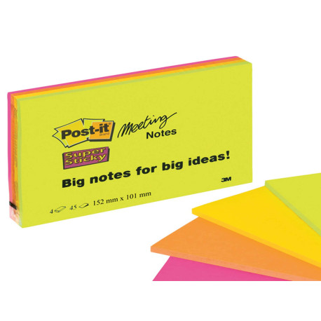Blocco foglietti Post-it Super Sticky Meeting Notes - 6445-SSP - 152 x 101 mm - rosa/verde neon - 45 fogli - Post-it