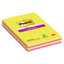 Blocco foglietti Post-it Super Sticky rettangolari - 5845-4SSUC - a righe - 127 x 203 mm - colori Ultra - 45 fogli - Post-it