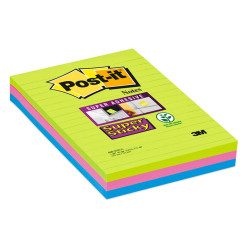 Blocco foglietti Post-it Super Sticky rettangolari - 660-3SSUC - a righe - 101 x 152 mm - colori Ultra - 90 fogli - Post-it