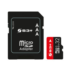 S3+ - Scheda di memoria flash (adattatore microSDHC per SD in dotazione) - 32 GB - UHS-I / Class10 - UHS-I microSDHC - nero, ro