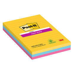 Blocco Post-it Super Sticky - 4690-3SS-CARN - a righe - 101 x 152 mm - colori Carnival - 90 fogli - Post-it - conf. 3 pezzi