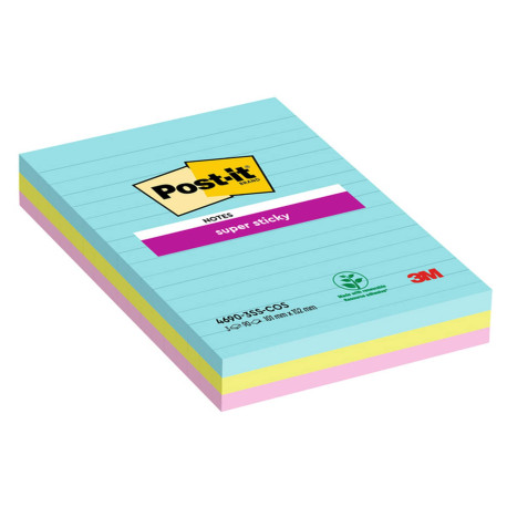 Blocco Post-it Super Sticky - 4690-SS3COS - a righe - 101 x 152 mm - colori Cosmic - 90 fogli - Post-it - conf. 3 pezzi