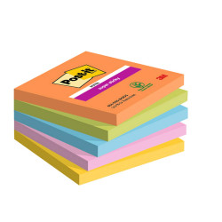 Blocco Post-it Super Sticky - 654-5SS-BOOS - 76 x 76 mm - colori Boost - 90 fogli - Post-it - conf. 5 pezzi