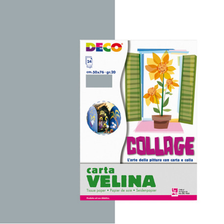 Carta velina - 50 x 76 cm - 20 gr - argento - Deco - busta 24 fogli