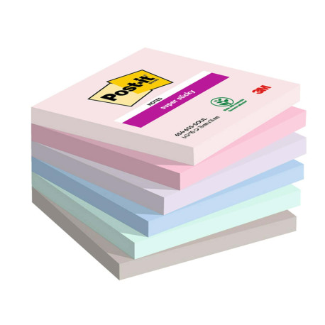 Blocco Post-it Super Sticky - 654-6SS-SOUL - 76 x 76 mm - colori Soulful - 90 fogli - Post-it - conf. 6 pezzi