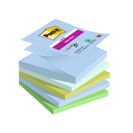 Blocco Post-it Super Sticky Z Notes - R330-5SS-OAS - 76 x 76 mm - colori Oasis - 90 fogli - Post-it - conf. 5 pezzi