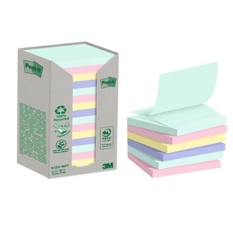Blocco Post-it Z-Notes Green - R330-1RPT - 76 x 76 mm - colori pastello - 100 fogli - Post-it - conf. 16 pezzi