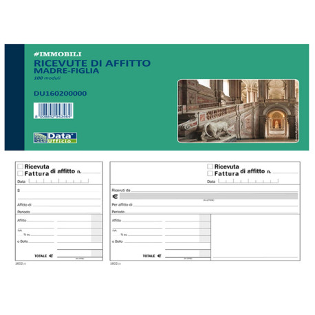 Blocco ricevute/fatture affitto madre-figlia - 100 pagine - 10 x 21,5 cm - DU160200000 - Data Ufficio