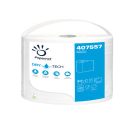 Bobina asciugatutto DryTech - 2 veli - diametro 25 cm - 23,4 cm x 152 mt -  400 strappi - finitura liscia - bianco - Papernet