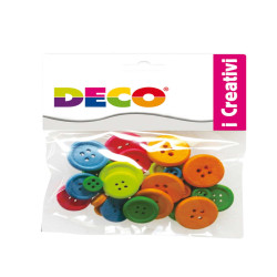 Bottoni - in legno - colori neon - Deco - conf. 30 pezzi