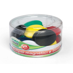 Bottoni magnetici tondi - diametro 3 cm - colori assortiti - Lebez - barattolo da 20 pezzi