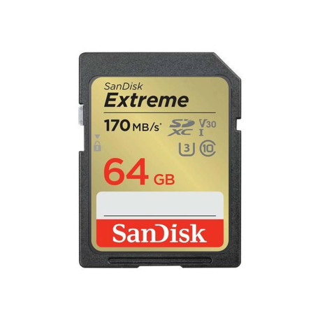 SanDisk Extreme - Scheda di memoria flash - 64 GB - Video Class V30 / UHS-I U3 / Class10 - UHS-I SDXC