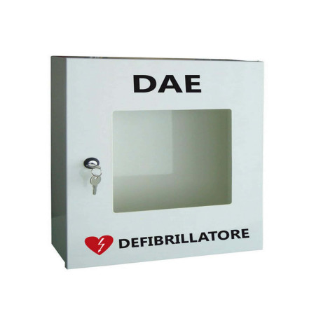 Armadio in metallo ad un’anta per defibrillatore, munito di serratura.