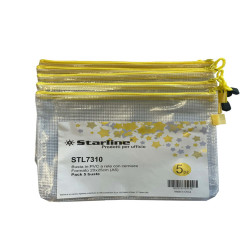Busta a rete con cerniera gialla - PVC - 20 x 25 cm - trasparente - Starline.