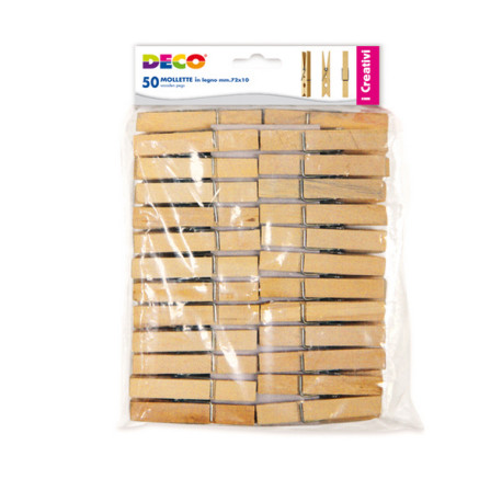 Molletta in legno - 72 x 10 mm - DECO - busta 50 pezzi