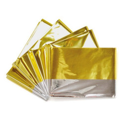Coperta Isotermica cm160 x 220 in poliestere argento protegge dal freddo e oro dal caldo in astuccio