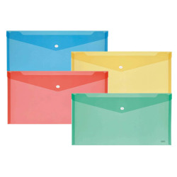 Busta con bottone - 33,5 x 23,5 cm - PP - colori assortiti - Lebez - conf. 5 pezzi