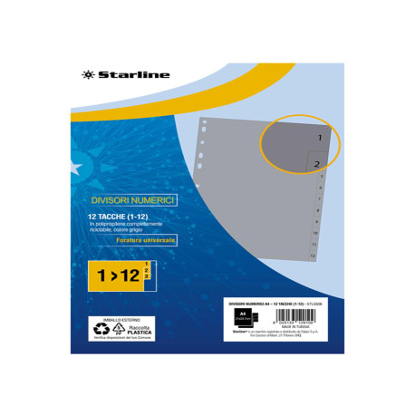 Divisori numerici 12 tacche - A4 - PP - grigio - Starline