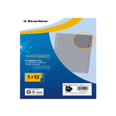 Divisori numerici 12 tacche - A4 Maxi - PP - grigio - Starline