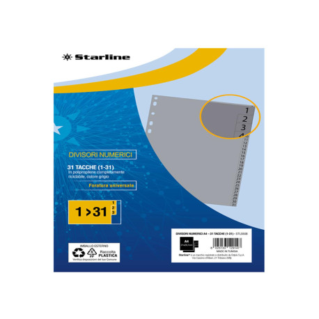 Divisori numerici 31 tacche - A4 - PP - grigio - Starline