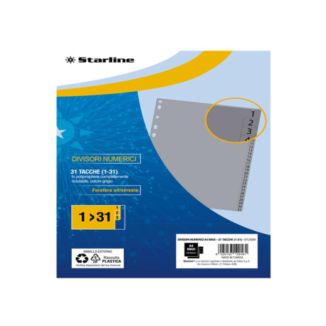 Divisori numerici 31 tacche - A4 Maxi - PP - grigio - Starline