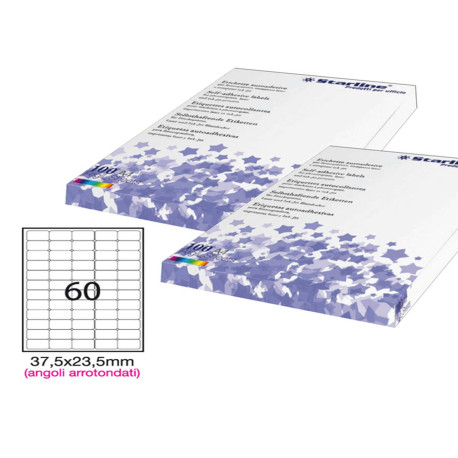 Etichette adesive - in carta - angoli arrotondati - permanenti - 37,5 x 23,5 mm - 60 et/fg - 100 fogli - bianco - Starline