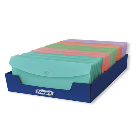 Busta con bottone Pastel - 9,9 x 21 cm - PP - colori assortiti - Favorit