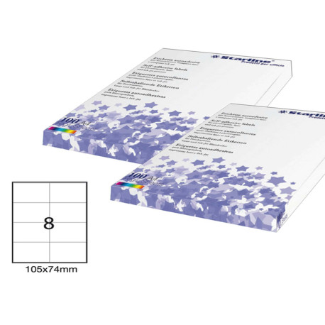 Etichette adesive - in carta - permanenti - 105 x 74 mm - 8 et/fg - 100 fogli - bianco - Starline