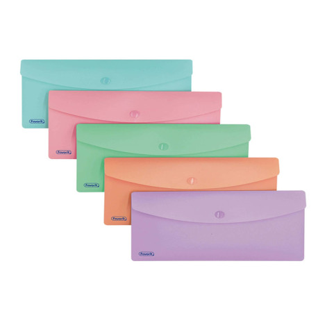 Busta con bottone Pastel - 9,9 x 21 cm - PP - colori assortiti - Favorit - conf. 5 pezzi