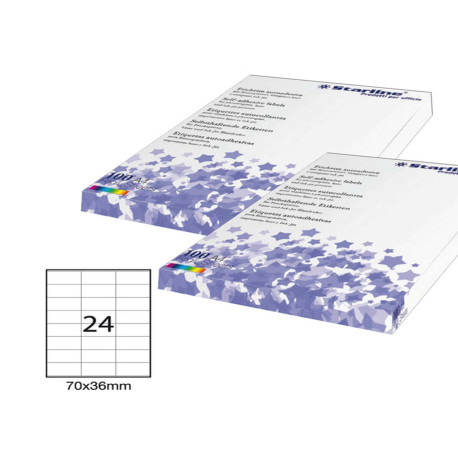 Etichette adesive - in carta - permanenti - 70 x 36 mm - 24 et/fg - 100 fogli - bianco - Starline