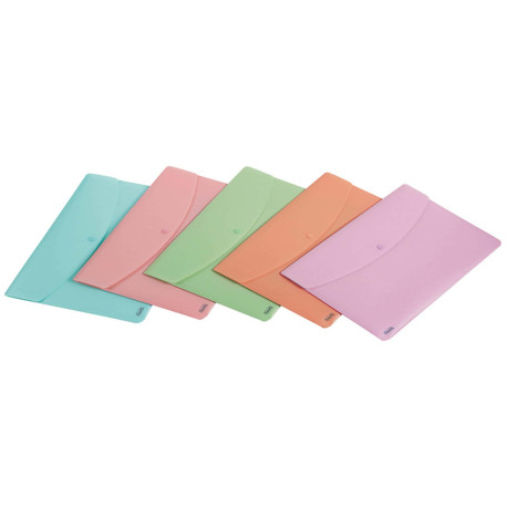 Busta con bottone Pastel - A4 - PP - colori assortiti - Favorit - conf. 5 pezzi