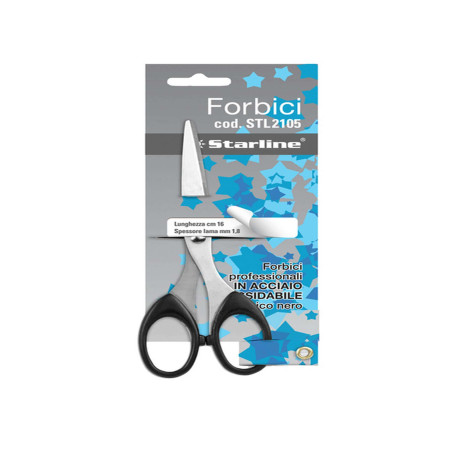 Forbici - 16 cm - lama in acciaio - impugnatura in ABS - nero - Starline