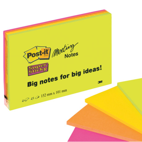 Blocco foglietti Post it  Super Sticky Meeting Notes - 6445-SSP - 152 x 101 mm - rosa/verde neon - 45 fogli - Post it