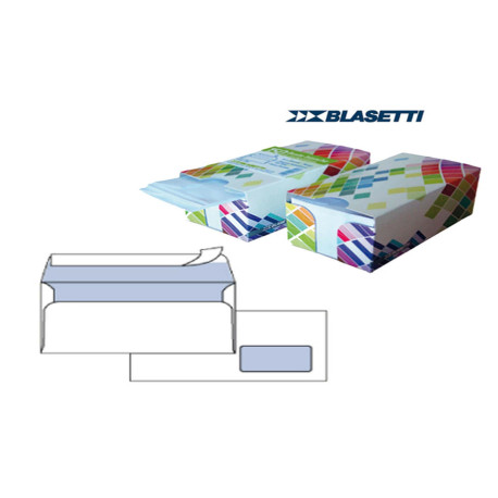 Busta Mailpack - con finestra - strip adesivo - 11 x 23 cm - 90 gr - bianco - Blasetti - dispenser 150 pezzi