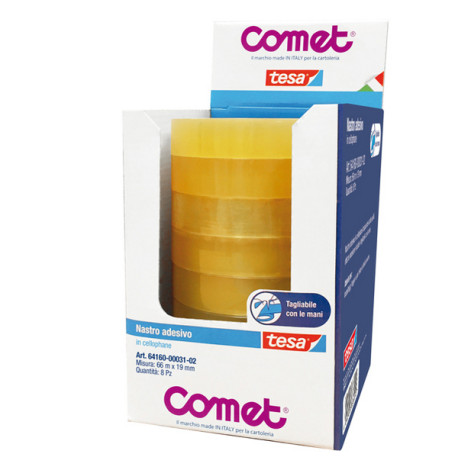 Nastro adesivo - confezionato singolarmente - 19 mm x 66 m - cellophane - trasparente - Comet