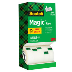 Nastro adesivo Magic 810 - 19 mm x 33 m - acrilico - trasparente - Scotch - Multi Pack 12+2 rotoli