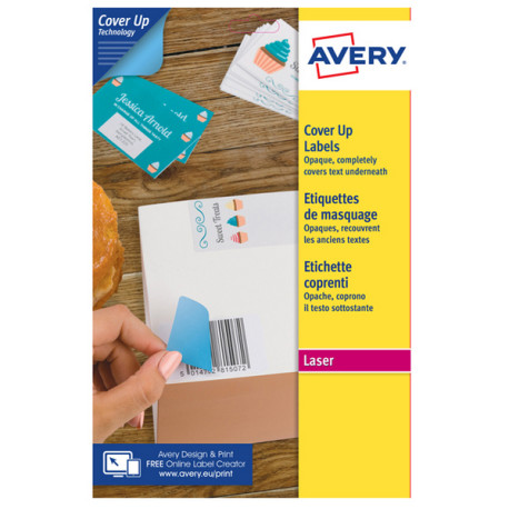 Etichette adesive coprenti BlockOut - in carta - permanenti - 45,7 x 21,2 mm - 48 et/fg - 25 fogli - bianco - Avery