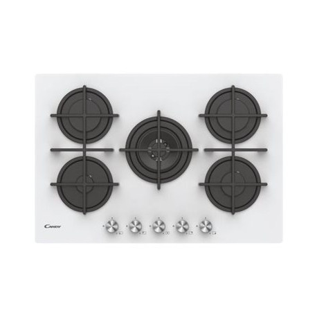 Candy CVG74WPW - Piano cottura a gas - 5 piastre - Nicchia - larghezza: 56 cm - prof. 48 cm - bianco