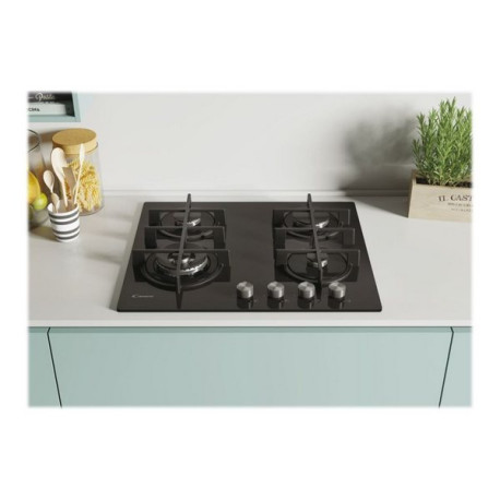 Candy New Timeless CDK6GF4WEKB - Piano cottura a gas - 4 piastre - Nicchia - larghezza: 56.8 cm - prof. 48.4 cm - nero