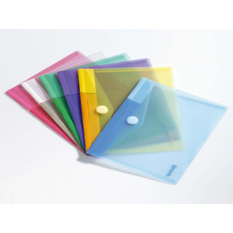 Buste con bottone in velcro - PP - 25 x 13,5 cm - colori assortiti - Djois - conf. 6 pezzi