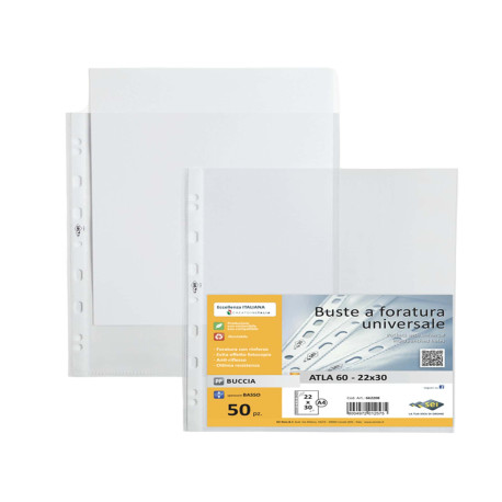 Buste forate Atla - leggera - buccia - 22 x 30 cm - trasparente - Sei Rota - conf. 50 pezzi