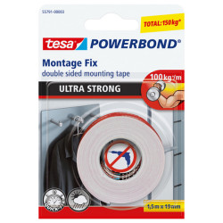 Nastro biadesivo Powerbond Ultra Strong - 19 mm x 1,5 m - acrilico - bianco - Tesa