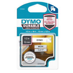 Nastro D1 Durable 1978364 - 12 mm x 5,5 mt - vinile - nero/bianco - Dymo