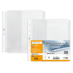Buste forate ATLA GS P - 21 x 29,7 cm - PP - c/soffietto e patella - trasparente buccia - Sei Rota - conf. 10 pezzi