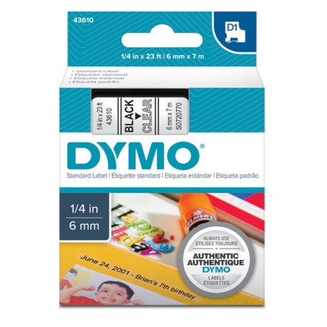Nastro D1 standard 436100 - 6 mm x 7 mt - PL - nero/trasparente - Dymo