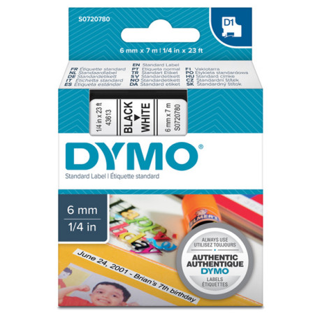 Nastro D1 standard 436130 - 6 mm x 7 mt - PL - nero/bianco - Dymo