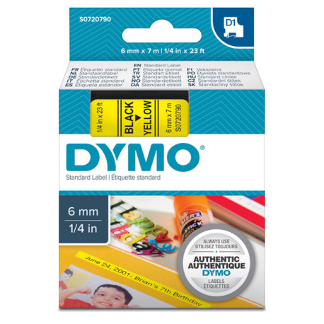 Nastro D1 standard 436180 - 6 mm x 7 mt - PL - nero/giallo - Dymo
